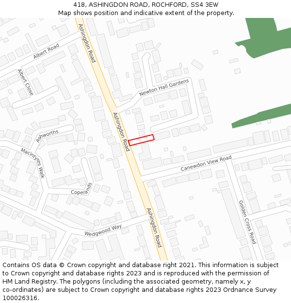 418, ASHINGDON ROAD, ROCHFORD, SS4 3EW: Location map and indicative extent of plot