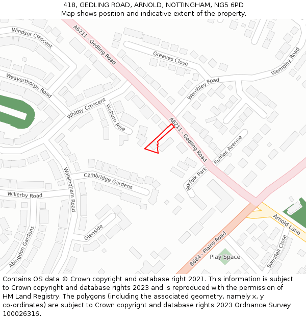 418, GEDLING ROAD, ARNOLD, NOTTINGHAM, NG5 6PD: Location map and indicative extent of plot