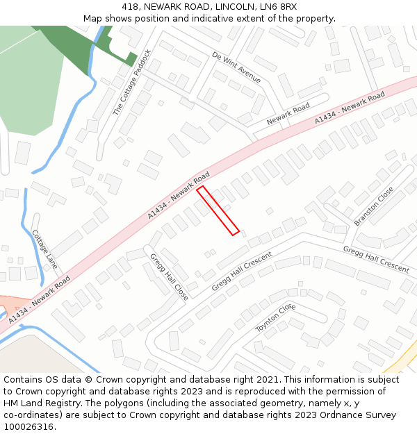 418, NEWARK ROAD, LINCOLN, LN6 8RX: Location map and indicative extent of plot