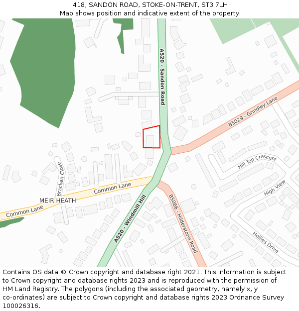 418, SANDON ROAD, STOKE-ON-TRENT, ST3 7LH: Location map and indicative extent of plot