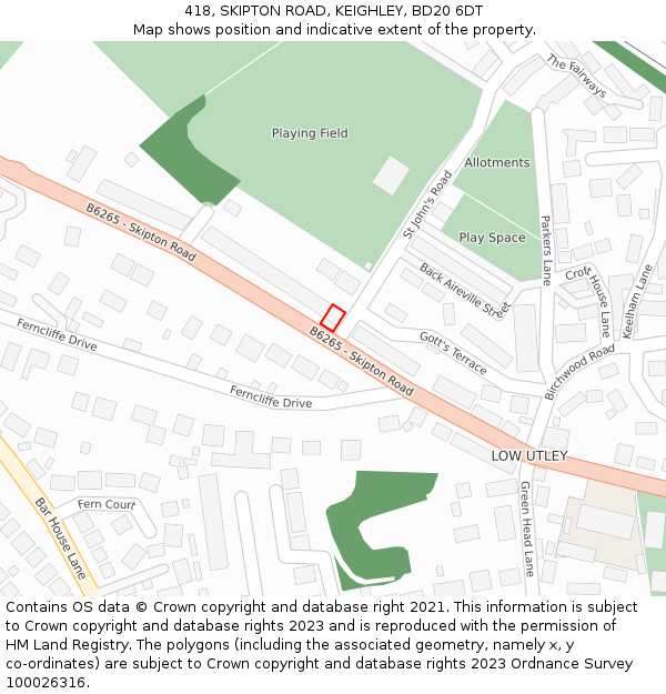 418, SKIPTON ROAD, KEIGHLEY, BD20 6DT: Location map and indicative extent of plot