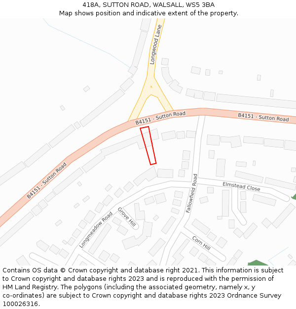 418A, SUTTON ROAD, WALSALL, WS5 3BA: Location map and indicative extent of plot