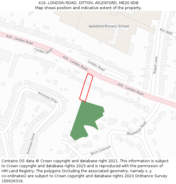 419, LONDON ROAD, DITTON, AYLESFORD, ME20 6DB: Location map and indicative extent of plot