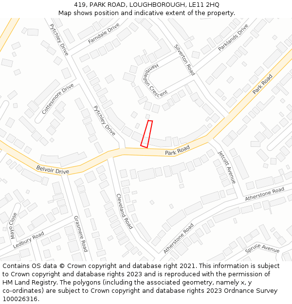 419, PARK ROAD, LOUGHBOROUGH, LE11 2HQ: Location map and indicative extent of plot