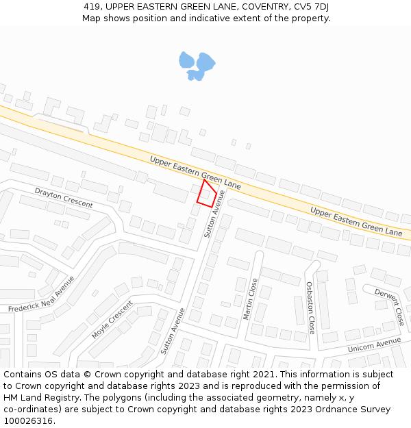 419, UPPER EASTERN GREEN LANE, COVENTRY, CV5 7DJ: Location map and indicative extent of plot