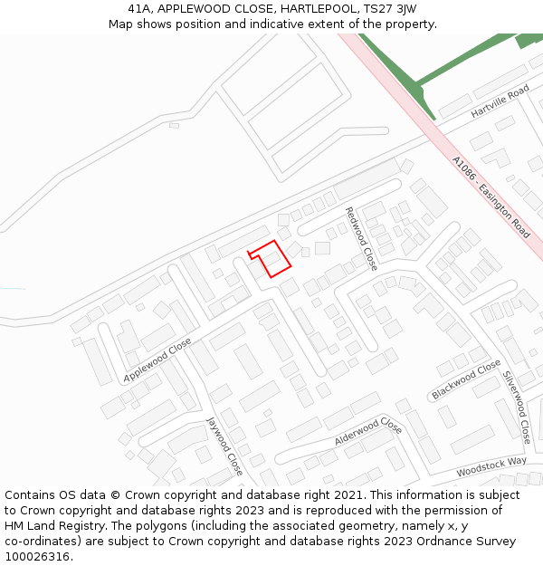 41A, APPLEWOOD CLOSE, HARTLEPOOL, TS27 3JW: Location map and indicative extent of plot