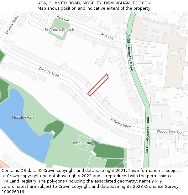 41A, CHANTRY ROAD, MOSELEY, BIRMINGHAM, B13 8DN: Location map and indicative extent of plot