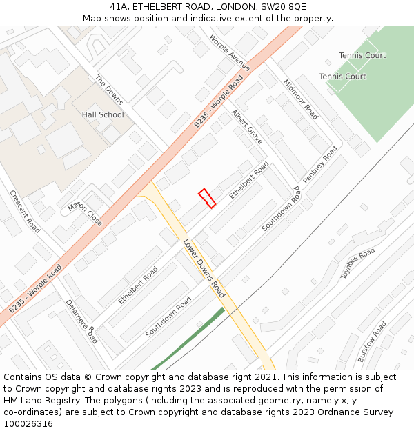 41A, ETHELBERT ROAD, LONDON, SW20 8QE: Location map and indicative extent of plot