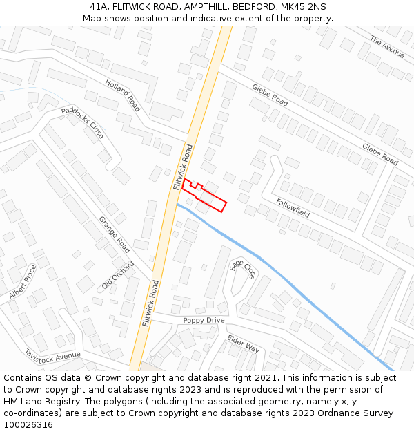 41A, FLITWICK ROAD, AMPTHILL, BEDFORD, MK45 2NS: Location map and indicative extent of plot