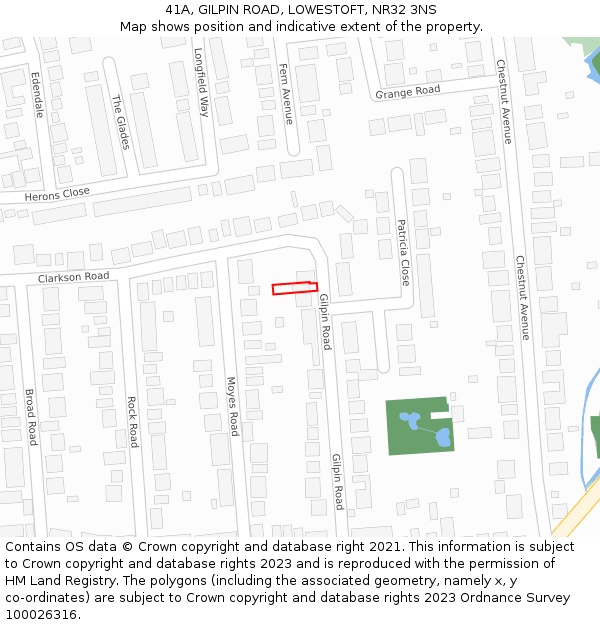 41A, GILPIN ROAD, LOWESTOFT, NR32 3NS: Location map and indicative extent of plot