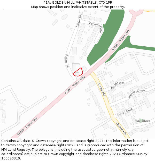 41A, GOLDEN HILL, WHITSTABLE, CT5 1PR: Location map and indicative extent of plot