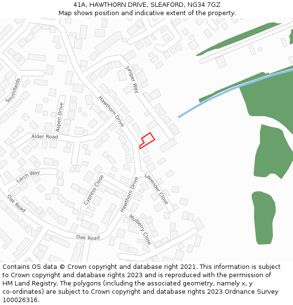 41A, HAWTHORN DRIVE, SLEAFORD, NG34 7GZ: Location map and indicative extent of plot