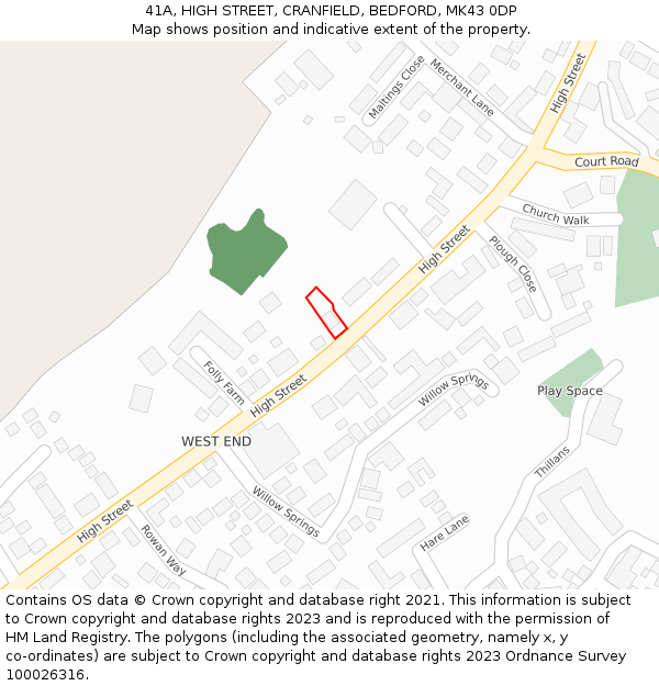 41A, HIGH STREET, CRANFIELD, BEDFORD, MK43 0DP: Location map and indicative extent of plot