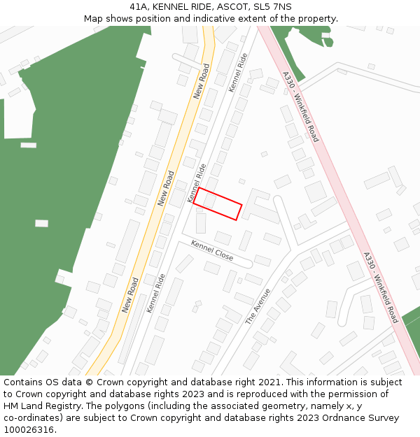 41A, KENNEL RIDE, ASCOT, SL5 7NS: Location map and indicative extent of plot