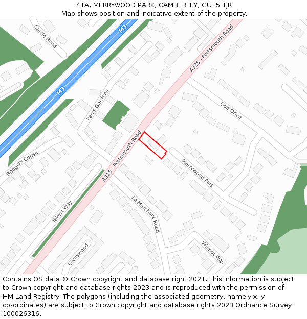 41A, MERRYWOOD PARK, CAMBERLEY, GU15 1JR: Location map and indicative extent of plot