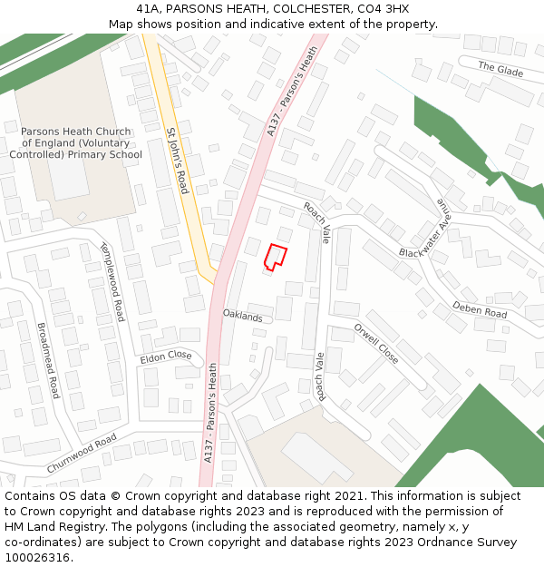 41A, PARSONS HEATH, COLCHESTER, CO4 3HX: Location map and indicative extent of plot