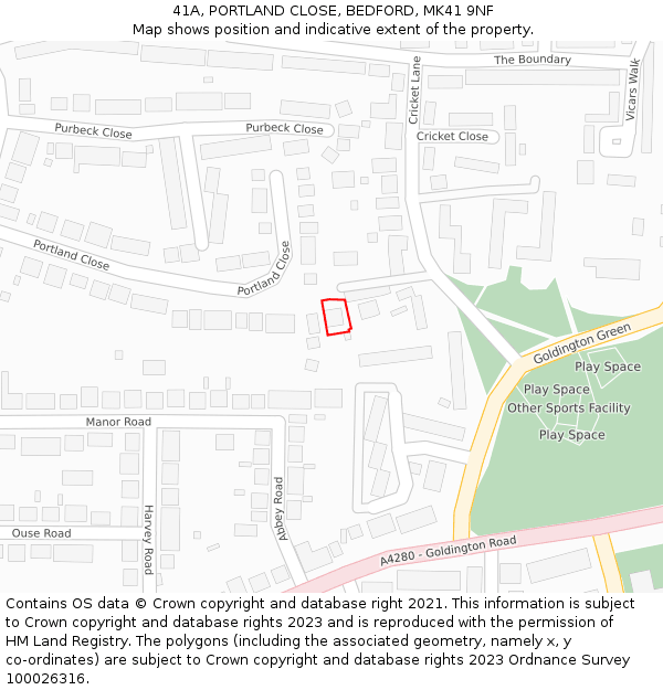 41A, PORTLAND CLOSE, BEDFORD, MK41 9NF: Location map and indicative extent of plot