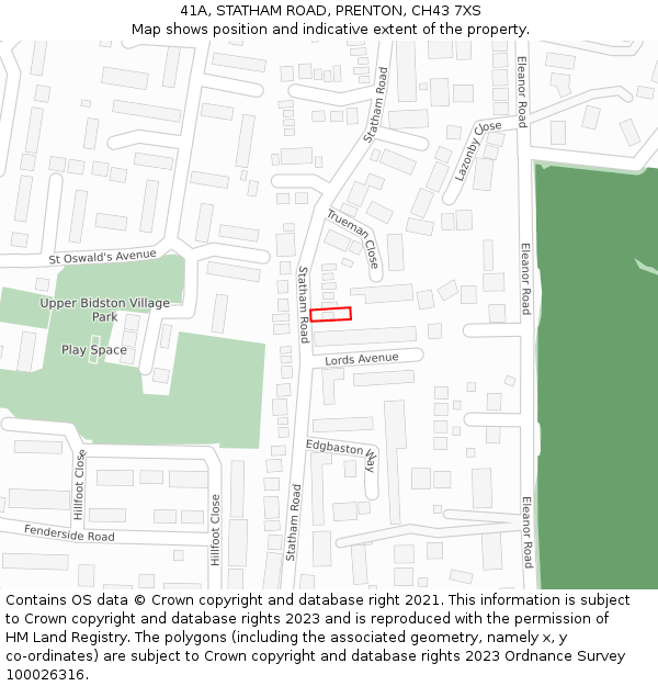 41A, STATHAM ROAD, PRENTON, CH43 7XS: Location map and indicative extent of plot