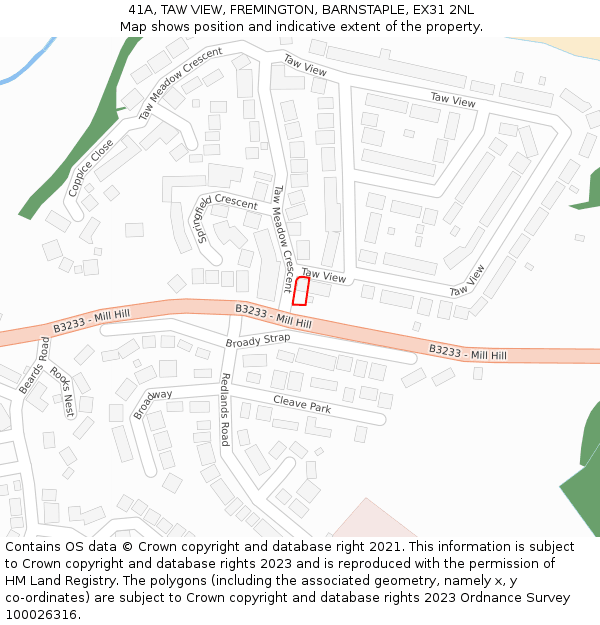 41A, TAW VIEW, FREMINGTON, BARNSTAPLE, EX31 2NL: Location map and indicative extent of plot