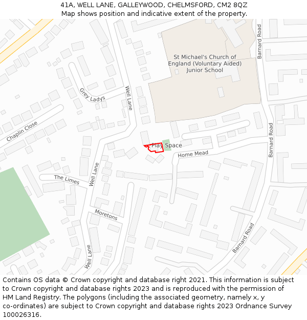 41A, WELL LANE, GALLEYWOOD, CHELMSFORD, CM2 8QZ: Location map and indicative extent of plot