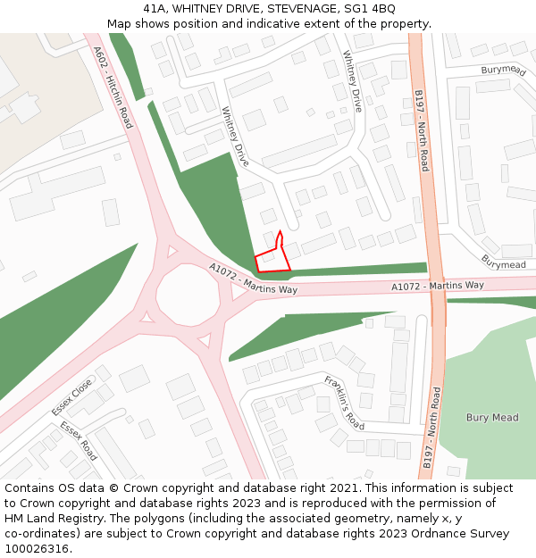 41A, WHITNEY DRIVE, STEVENAGE, SG1 4BQ: Location map and indicative extent of plot