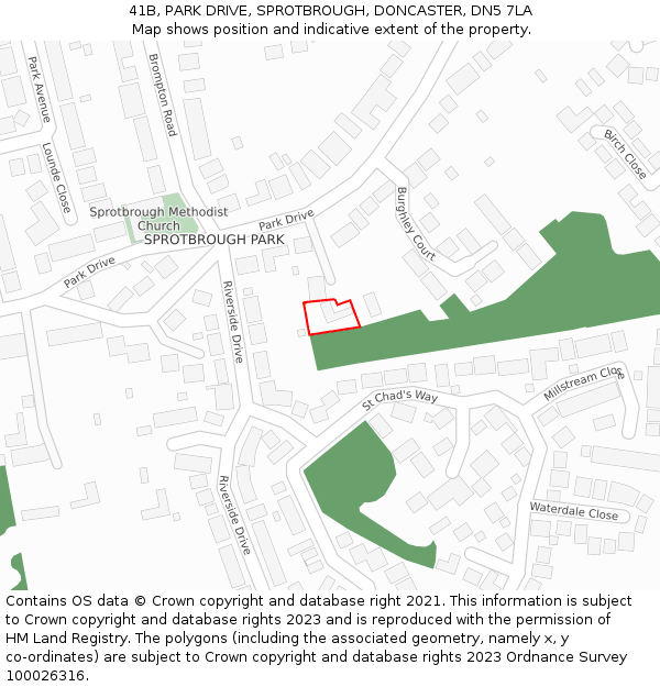 41B, PARK DRIVE, SPROTBROUGH, DONCASTER, DN5 7LA: Location map and indicative extent of plot