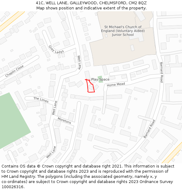 41C, WELL LANE, GALLEYWOOD, CHELMSFORD, CM2 8QZ: Location map and indicative extent of plot