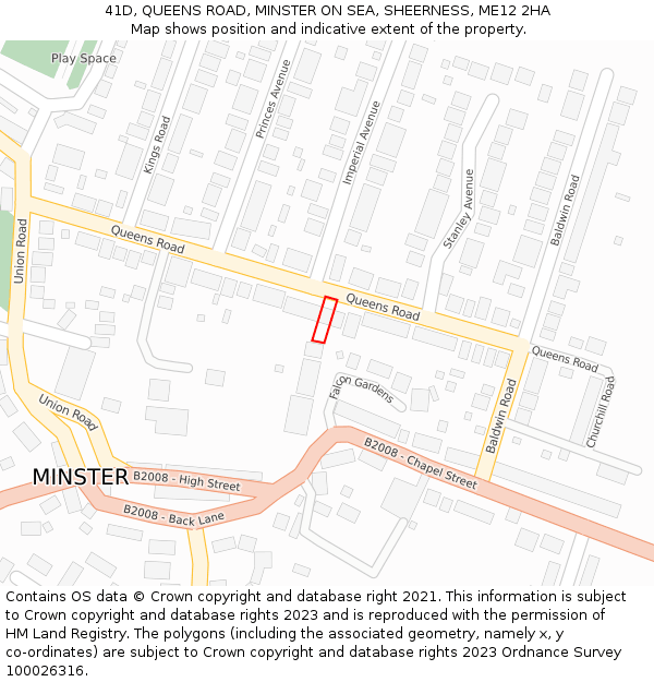 41D, QUEENS ROAD, MINSTER ON SEA, SHEERNESS, ME12 2HA: Location map and indicative extent of plot