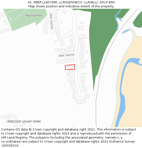 42, ABER LLWCHWR, LLANGENNECH, LLANELLI, SA14 8AH: Location map and indicative extent of plot