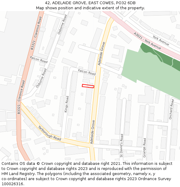 42, ADELAIDE GROVE, EAST COWES, PO32 6DB: Location map and indicative extent of plot