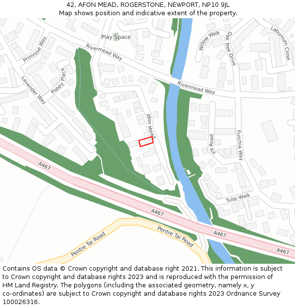 42, AFON MEAD, ROGERSTONE, NEWPORT, NP10 9JL: Location map and indicative extent of plot