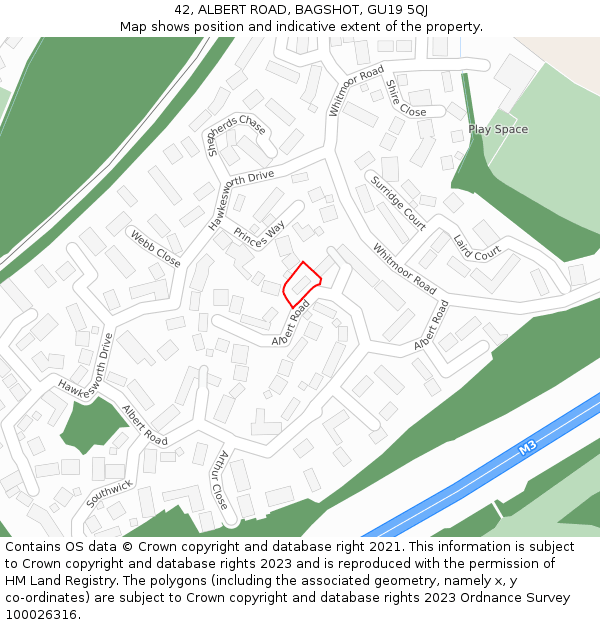 42, ALBERT ROAD, BAGSHOT, GU19 5QJ: Location map and indicative extent of plot