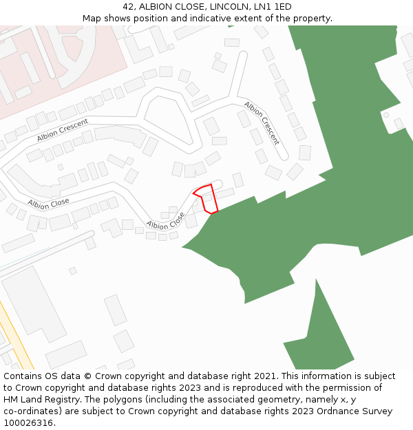 42, ALBION CLOSE, LINCOLN, LN1 1ED: Location map and indicative extent of plot