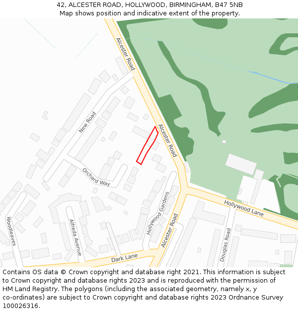 42, ALCESTER ROAD, HOLLYWOOD, BIRMINGHAM, B47 5NB: Location map and indicative extent of plot