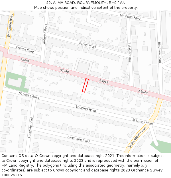 42, ALMA ROAD, BOURNEMOUTH, BH9 1AN: Location map and indicative extent of plot