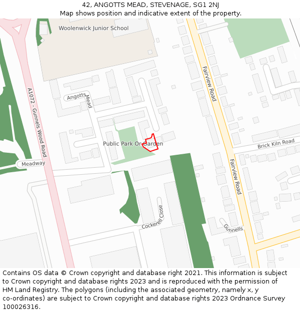 42, ANGOTTS MEAD, STEVENAGE, SG1 2NJ: Location map and indicative extent of plot