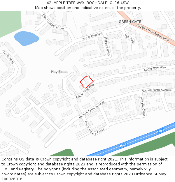 42, APPLE TREE WAY, ROCHDALE, OL16 4SW: Location map and indicative extent of plot