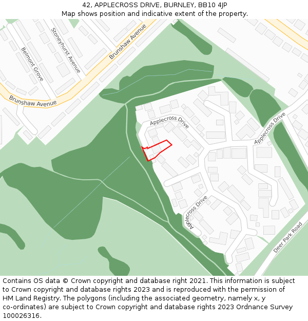 42, APPLECROSS DRIVE, BURNLEY, BB10 4JP: Location map and indicative extent of plot