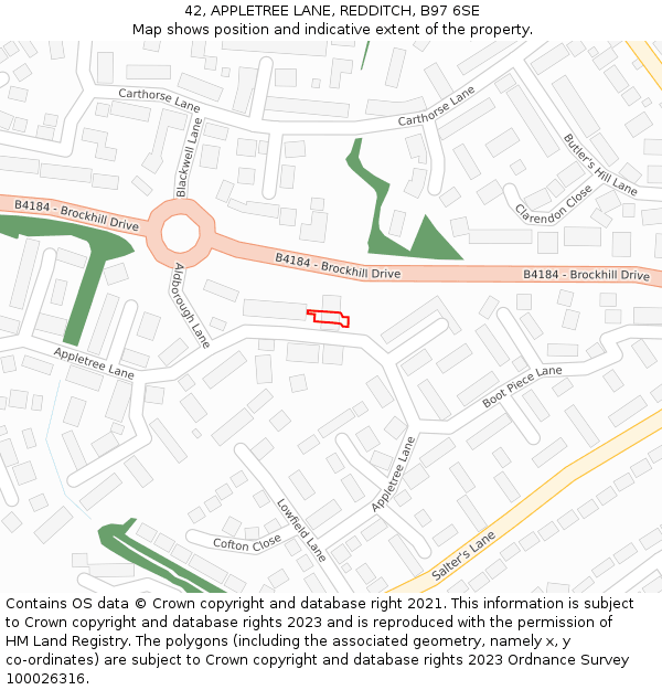 42, APPLETREE LANE, REDDITCH, B97 6SE: Location map and indicative extent of plot