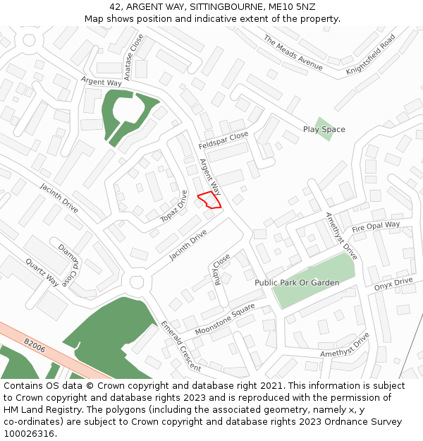 42, ARGENT WAY, SITTINGBOURNE, ME10 5NZ: Location map and indicative extent of plot