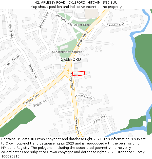 42, ARLESEY ROAD, ICKLEFORD, HITCHIN, SG5 3UU: Location map and indicative extent of plot