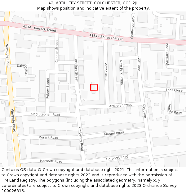 42, ARTILLERY STREET, COLCHESTER, CO1 2JL: Location map and indicative extent of plot