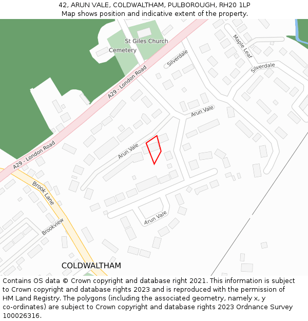 42, ARUN VALE, COLDWALTHAM, PULBOROUGH, RH20 1LP: Location map and indicative extent of plot