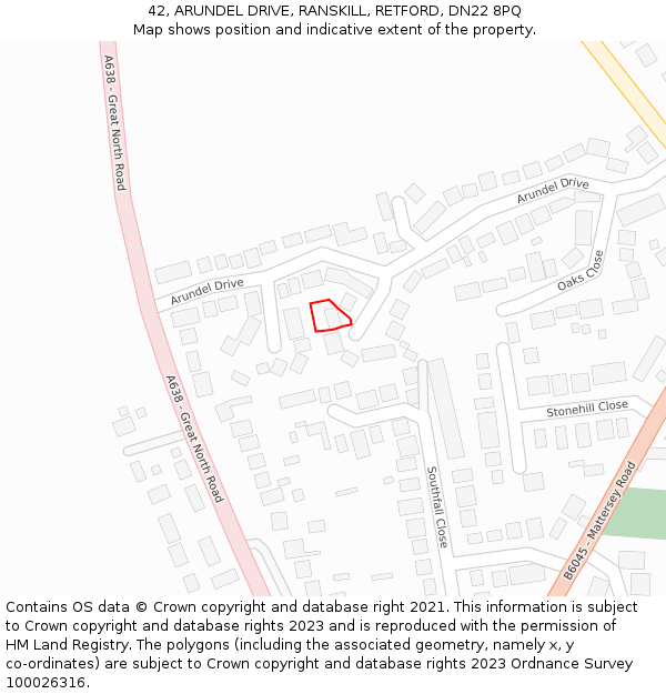 42, ARUNDEL DRIVE, RANSKILL, RETFORD, DN22 8PQ: Location map and indicative extent of plot