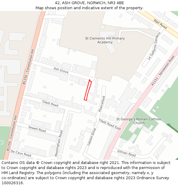 42, ASH GROVE, NORWICH, NR3 4BE: Location map and indicative extent of plot