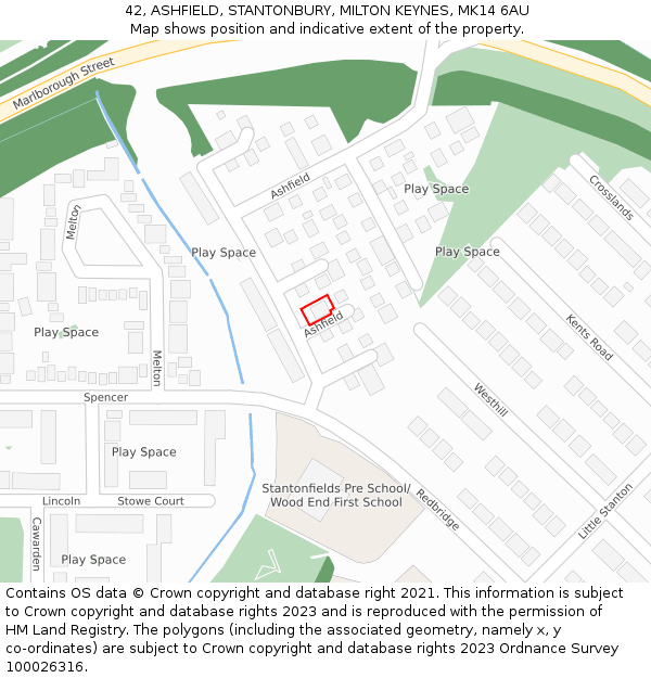 42, ASHFIELD, STANTONBURY, MILTON KEYNES, MK14 6AU: Location map and indicative extent of plot