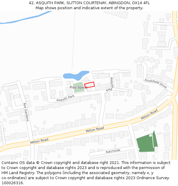 42, ASQUITH PARK, SUTTON COURTENAY, ABINGDON, OX14 4FL: Location map and indicative extent of plot