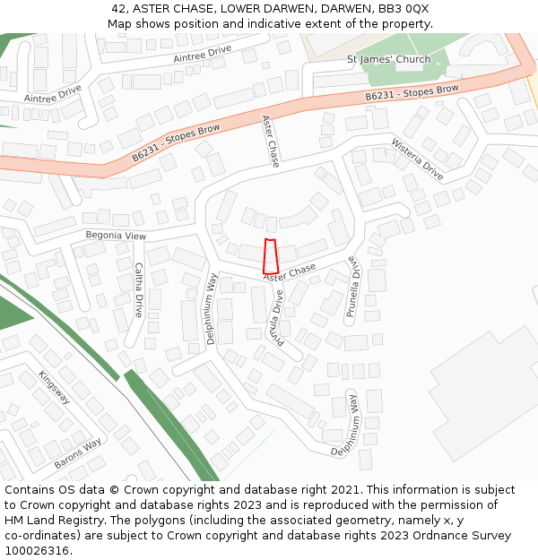 42, ASTER CHASE, LOWER DARWEN, DARWEN, BB3 0QX: Location map and indicative extent of plot