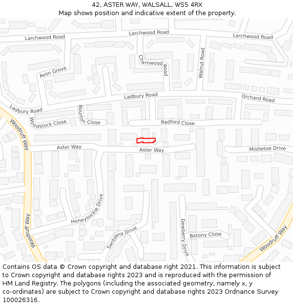 42, ASTER WAY, WALSALL, WS5 4RX: Location map and indicative extent of plot