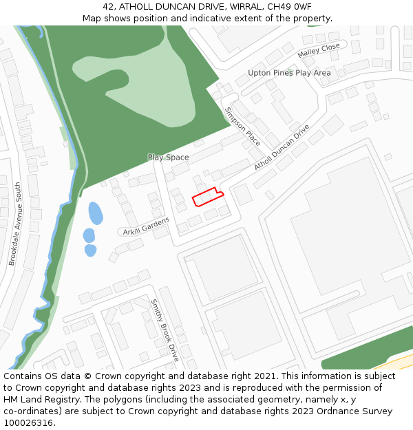 42, ATHOLL DUNCAN DRIVE, WIRRAL, CH49 0WF: Location map and indicative extent of plot